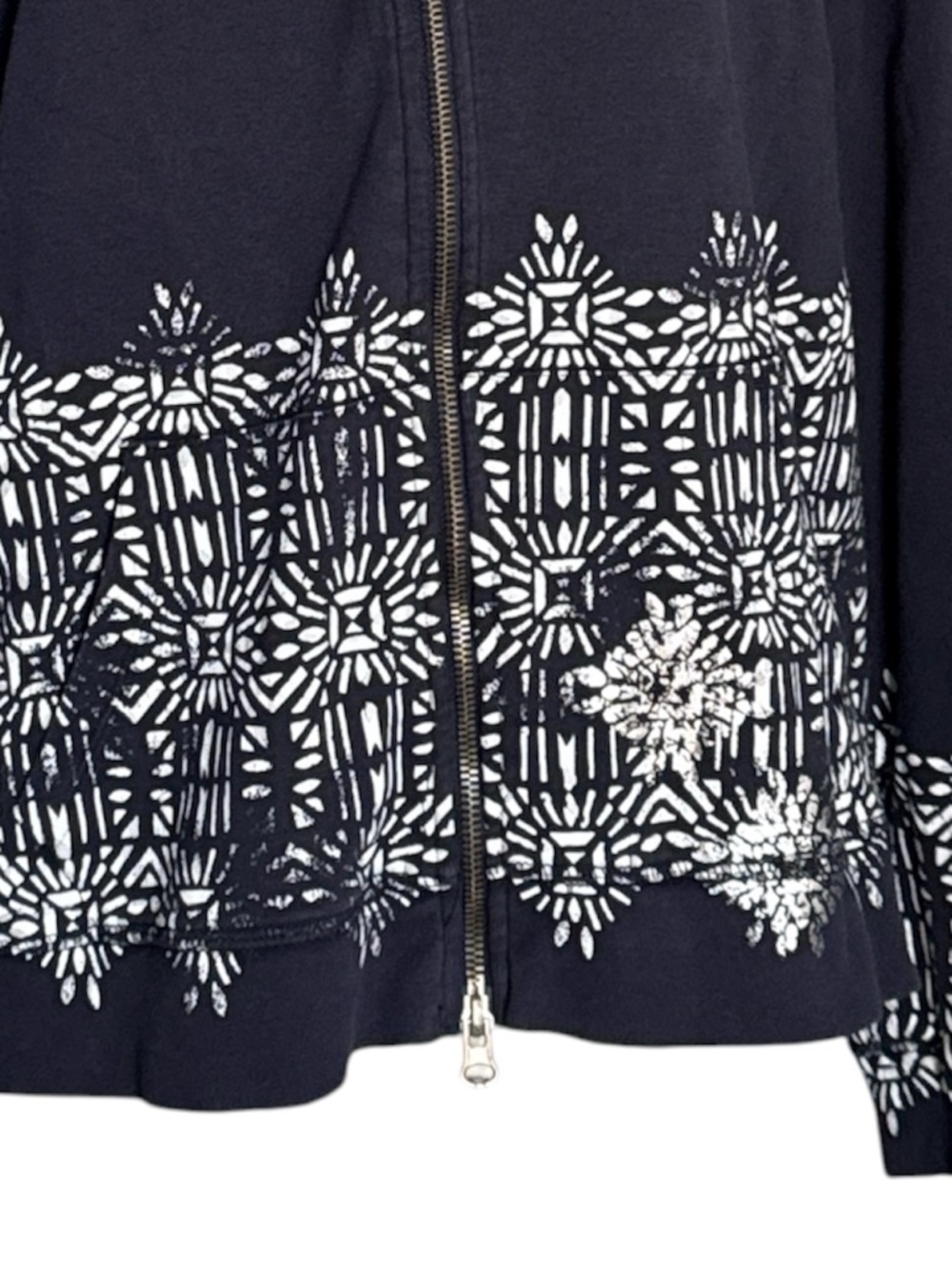 Chico’s Zenergy Navy Zip-Front Hoodie with White Pattern - Picture 5 of 11